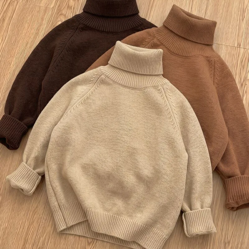 2026 Children's Sweater Thick Needle Solid Color Turtleneck Bottoming Shirt Children's Thick Men's and Women's Pullover Sweater