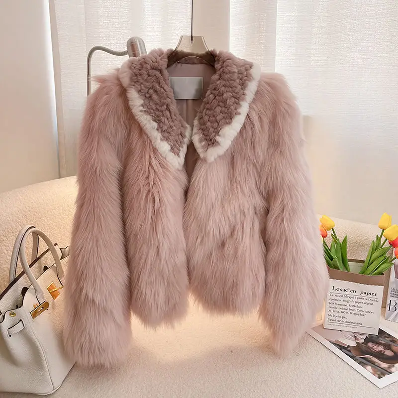 

Faux Fur Pink Jaket Coat For Women Long Sleeve Turn Down Collar Female Sweet Top Free Snow Outwear Winter Warm Clothing 2024