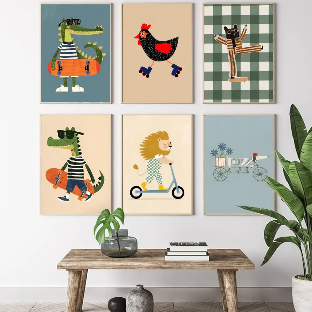 poster-de-desenho-animado-de-animais-de-skate-fofo-e-estiloso-arte-em-hd-adesivo-de-parede-a-prova-d'agua-decoracao-estetica-para-casa-sala-de-estar-quarto-bar