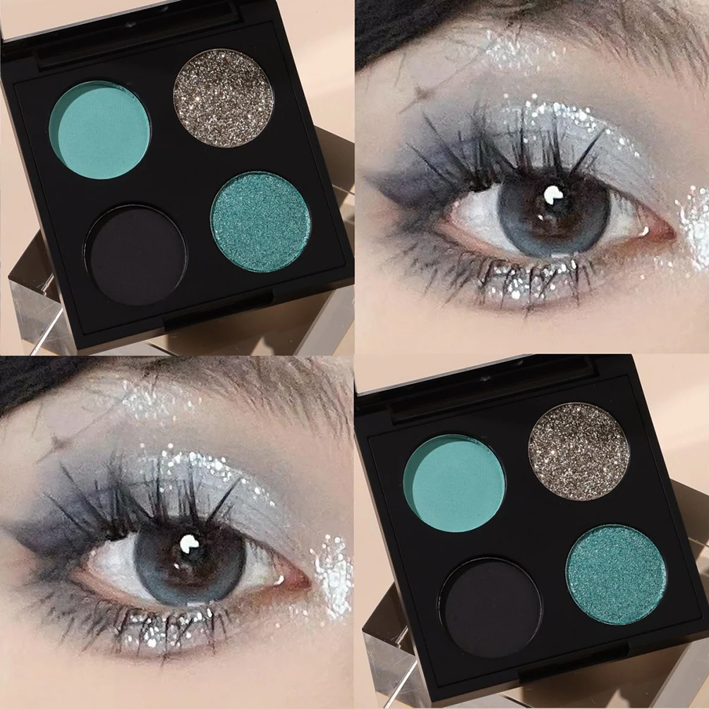 Paleta de sombras com 4 cores, marca própria, 4 cores, logotipo personalizado, sombras foscas brilhantes, faça você mesmo, iluminar, maquiagem à prova d'água de alto brilho