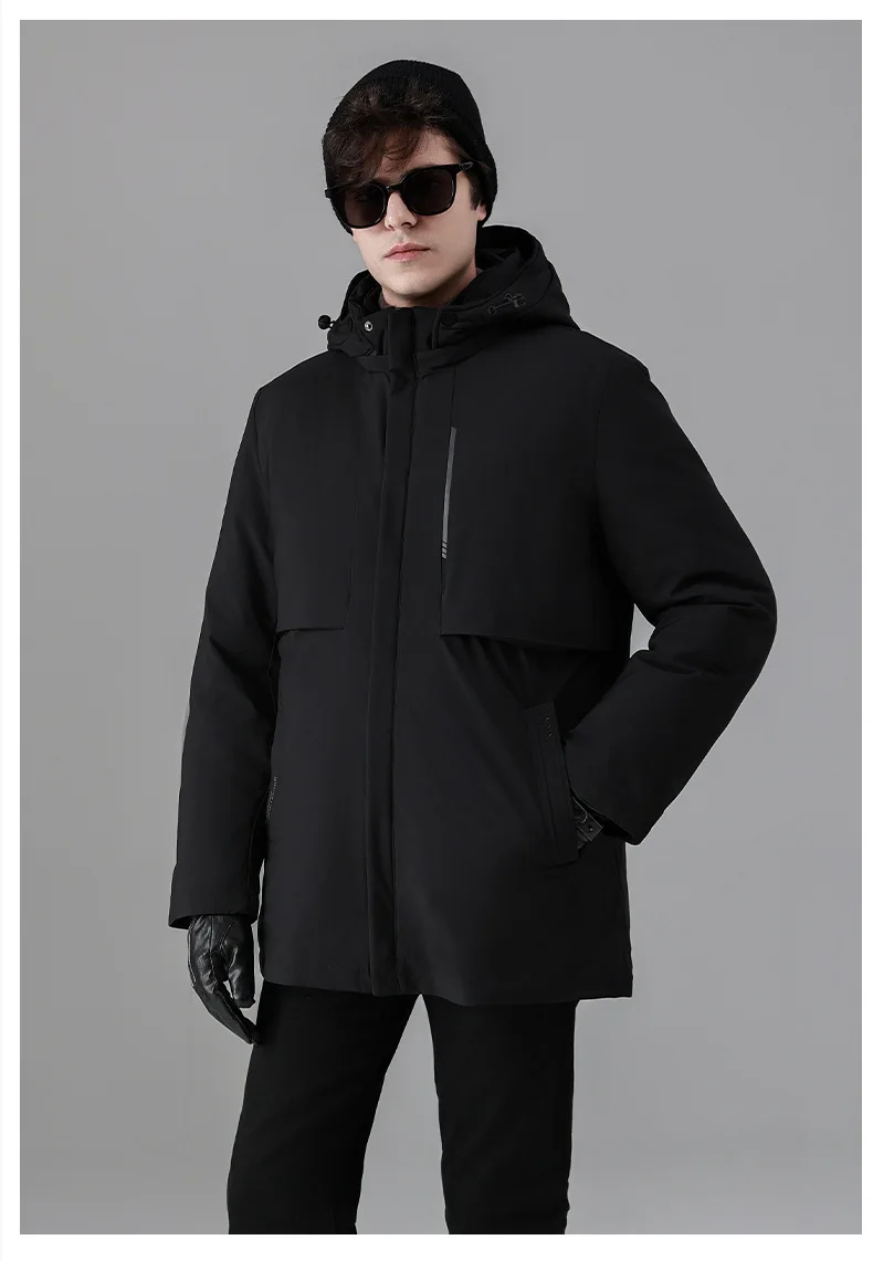 Men's Down Coats and Parkas Mid-length Winter Jackets Padded Puffer Jacket Man Down Jacket Thick Detachable Inner Padding HWY103