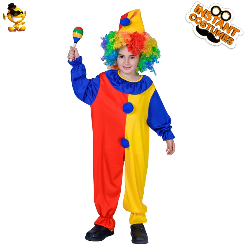 

Children Cosplay Clown Costume Boys Halloween Party Performance Jumpsuit Suits With Wig Kids Role Play Clown Costumes