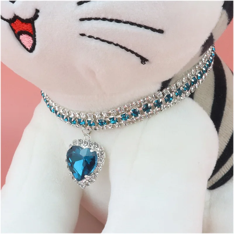 New Pet Collar Cat AccessoriesPet Cat Collar Love Pendant Three Row Diamond Necklace Cat Necklace Pet Accessories Cat Collar