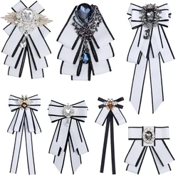 Women Vintage Elegant Men Boys Neck Tie Brooch Imitation Pearl Jewelry Ribbon Bow Tie Corsage Shirts Collar Clothes Accessorries