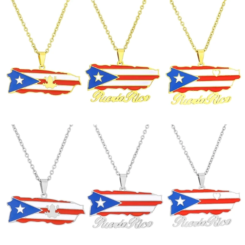 Stylish Puerto Rico Map Necklace Durable Neck Jewelry Stainless Steel Material Drop Shipping