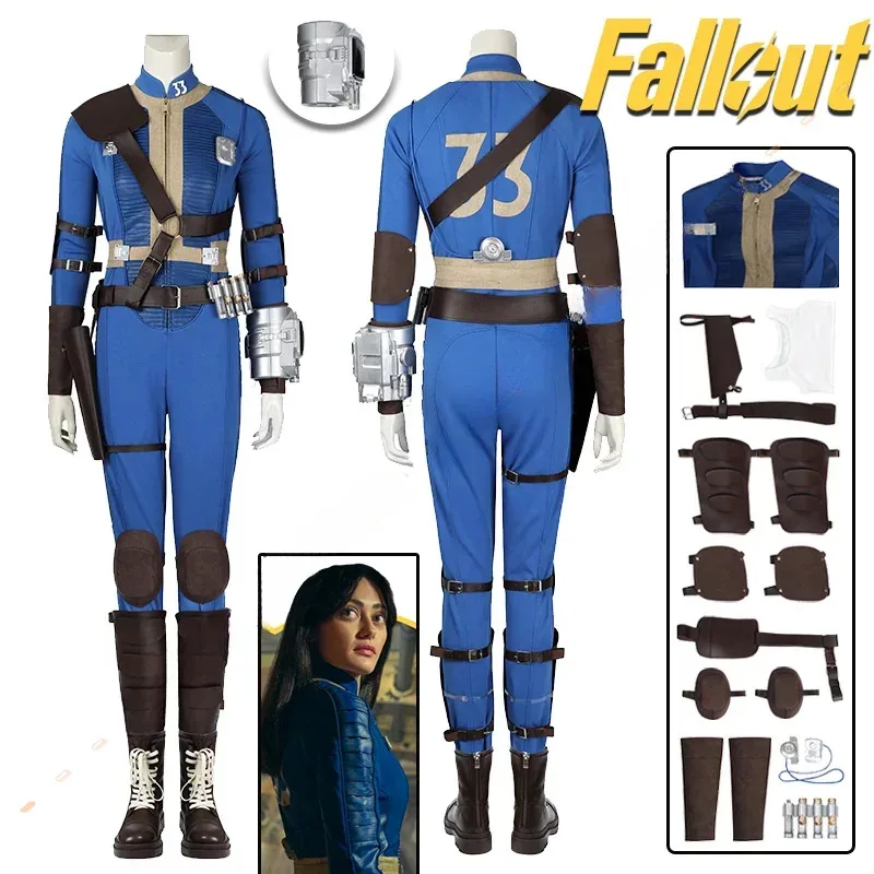 

Lucy Cosplay Costume Fall Vault 33 Female Survivor Suit Blue Jumpsuit Uniform Arm Props for Halloween Party Women Fashion