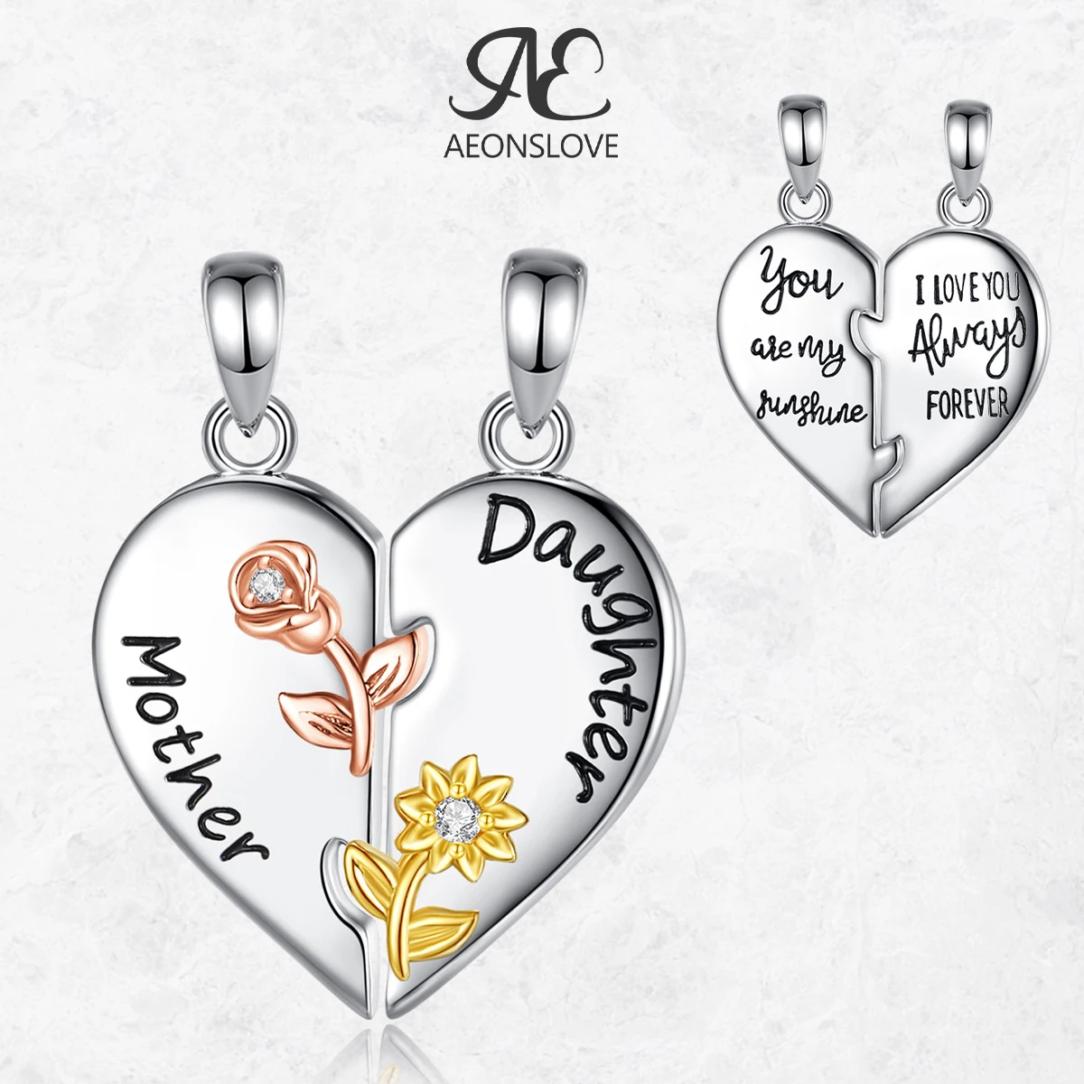 

AEONSLOVE Mother and Daughter Matching Necklace Set Rose Sunflower Heart Pendant Family Jewelry Mother's Day Gift for Women Mom