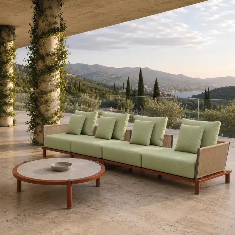 Modern Aluminum Rope Woven Outdoor Modular Sofa Set with Waterproof Cushions for Hotel Terrace Courtyard & Villa Patio