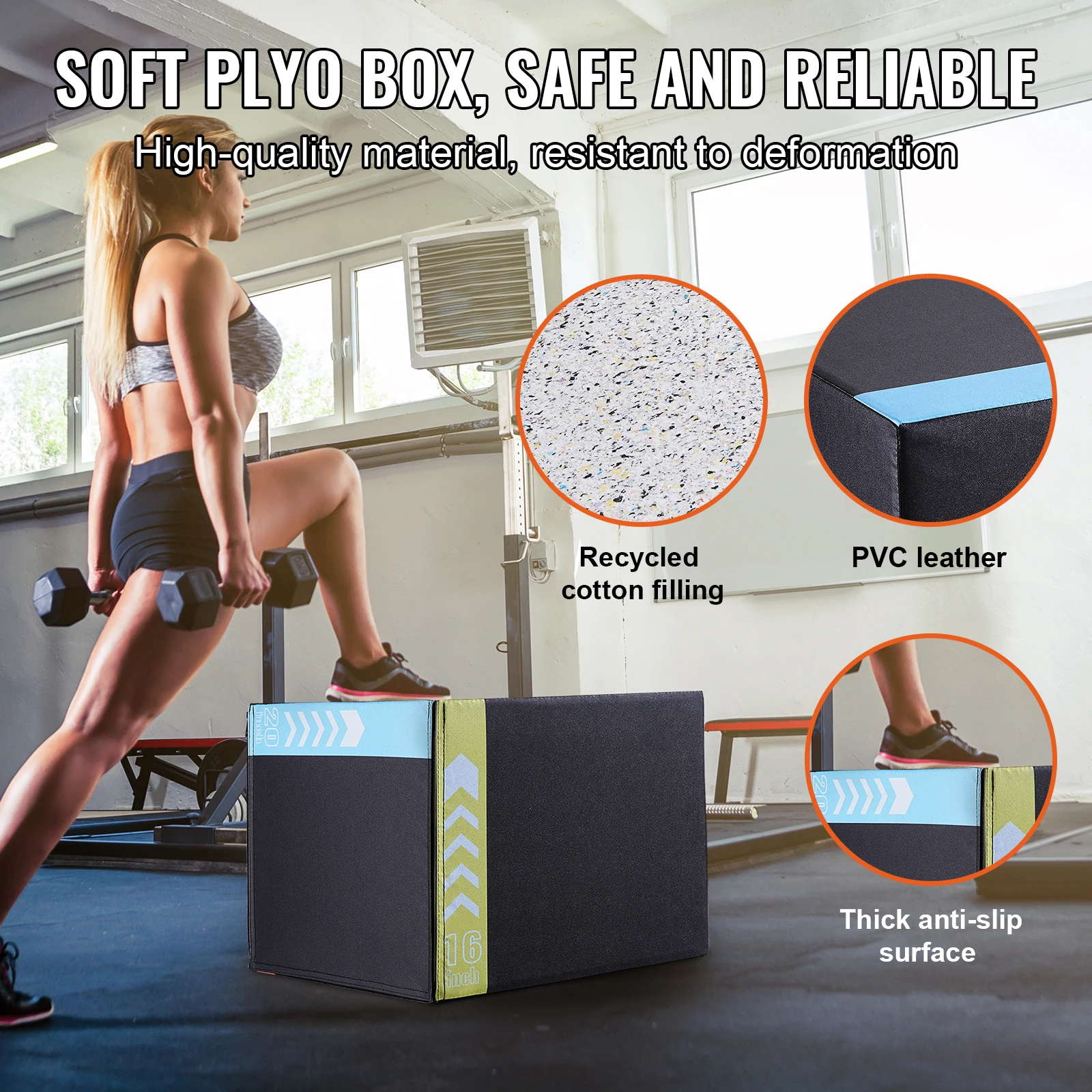 VEVOR 3 in 1 Plyometric Jump Box Cotton Plyo Box Black For Home Gym Training Conditioning Strength Training