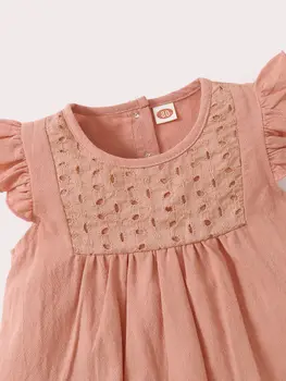 夏季女孩飛袖短袖純色簡約洋裝可愛風圓領設計褶皺小裙 10 最佳銷售 幼兒生日禮服 - №10