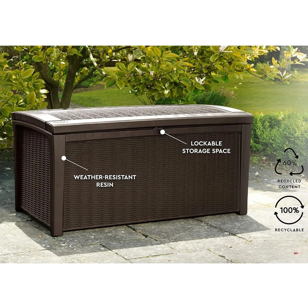 

110 Gallon Plastic Backyard Deck Box, Outdoor Patio Furniture, Lockable Patio Storage Container and Poolside Accessory Organizer