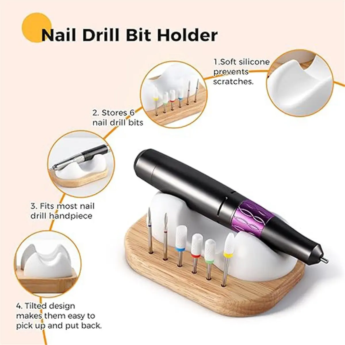 PHONE&GEAR Nail Drill Bit Holder and Organizer, 6-Bit Organizer for Nail Drill Machine Professional Nail Tools Organizer Box Ca