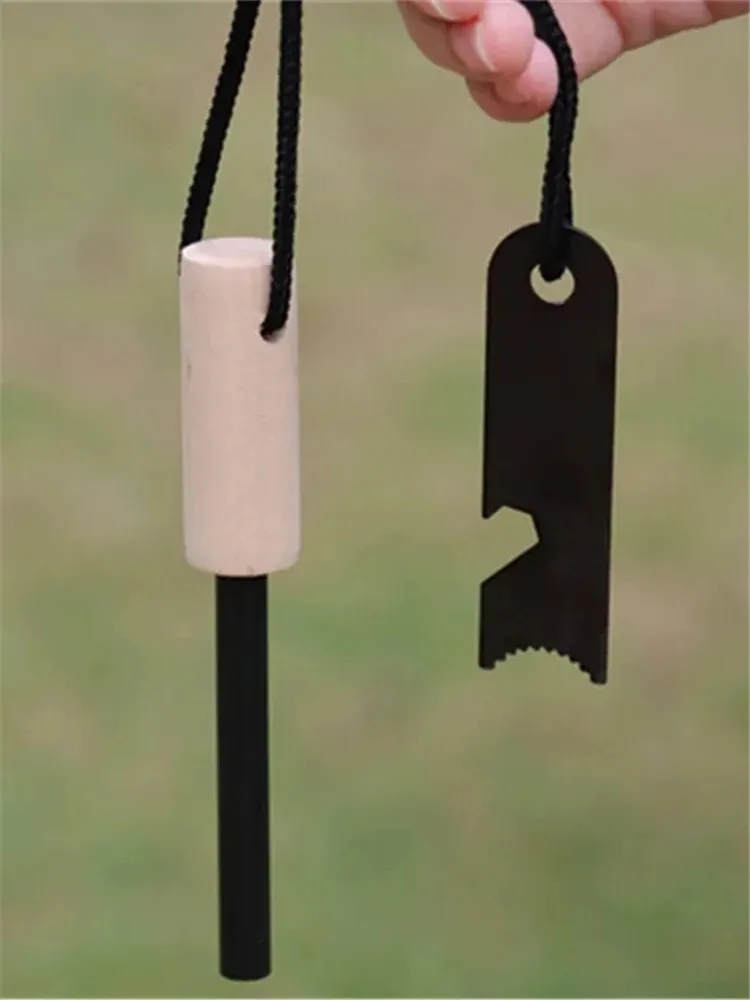 Nouveau Kit de silex Portable de survie en milieu sauvage-bâton de démarrage de feu en magnésium avec manche en bois pour outil d'équipement de Camping en plein air