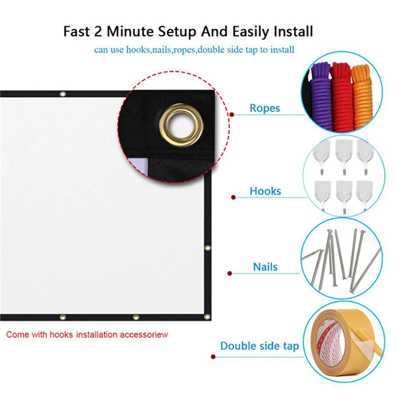 Portable Projector Screen for Home Theater Outdoor HD White Foldable Anti-Crease (120Inch)