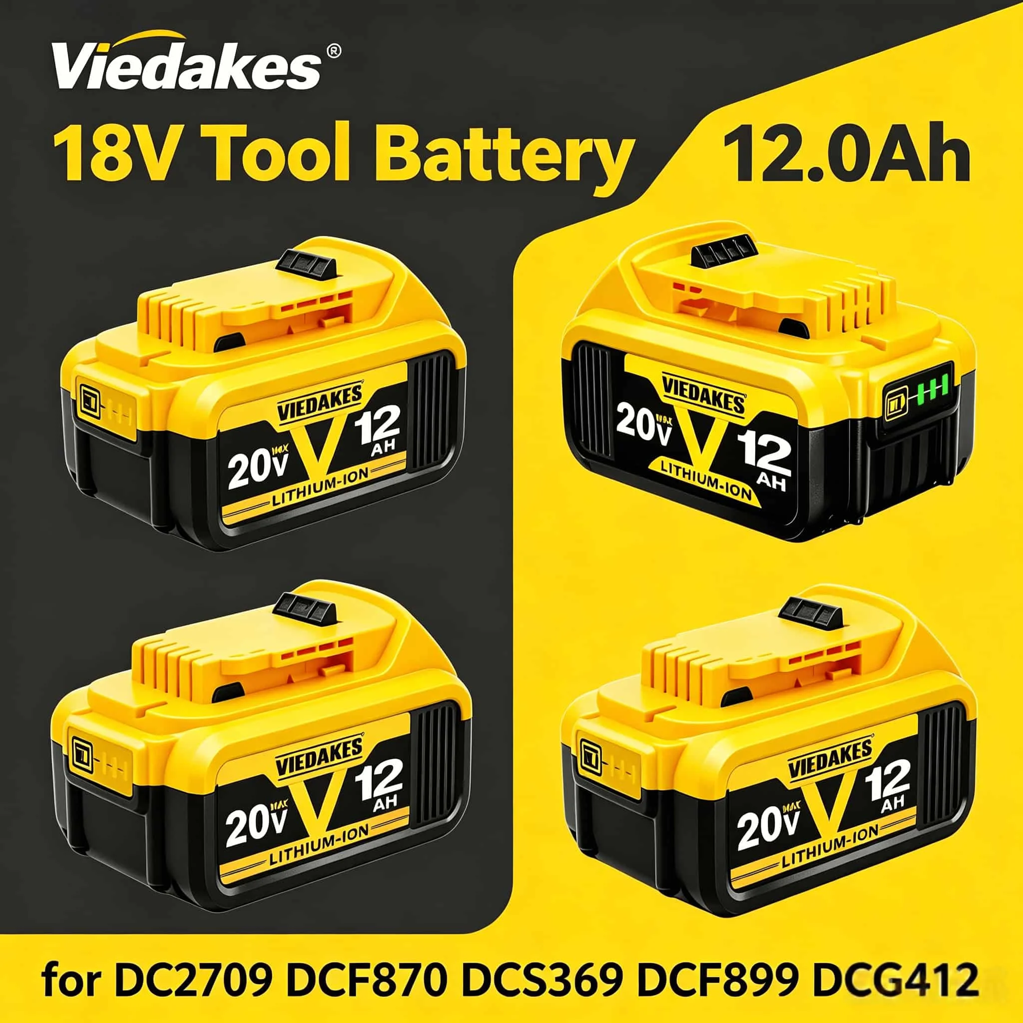

VIEDAKES 8000&10000mAh 18V 20V Cordless Battery Work With DCD709 DCF870 DCS369 DCF899 DCG412, Fast Delivery