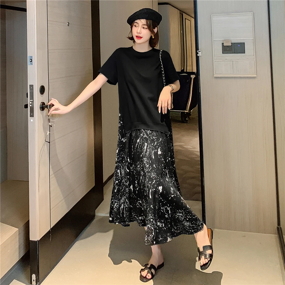 T-shirt d'été long au-dessus du genou Dr femme grande taille lâche coréen Faion Merging mousseline de soie Dr Sweet School Sle Princ...