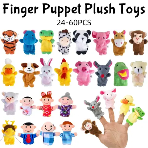24-60PCS Finger Puppets Set 7cm Soft Plush Animals Finger Toys for Kids Brithday Party Favors Storytelling Classroom Prizes