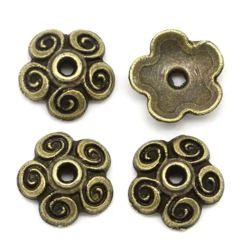 8Seasons Zinc Based Alloy Filigree Beads Caps Flower Antique Bronze Dot Pattern Hollow DIY Making Jewelry Findings,30-300PCs