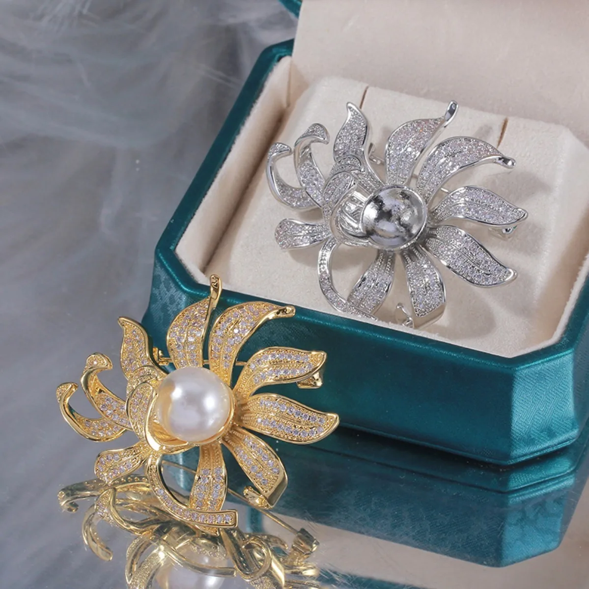 DIY Brooch Blank Brass Gold Plated Lotus, Elegant Pearl Corsage Brooch, Fine Craftsmanship