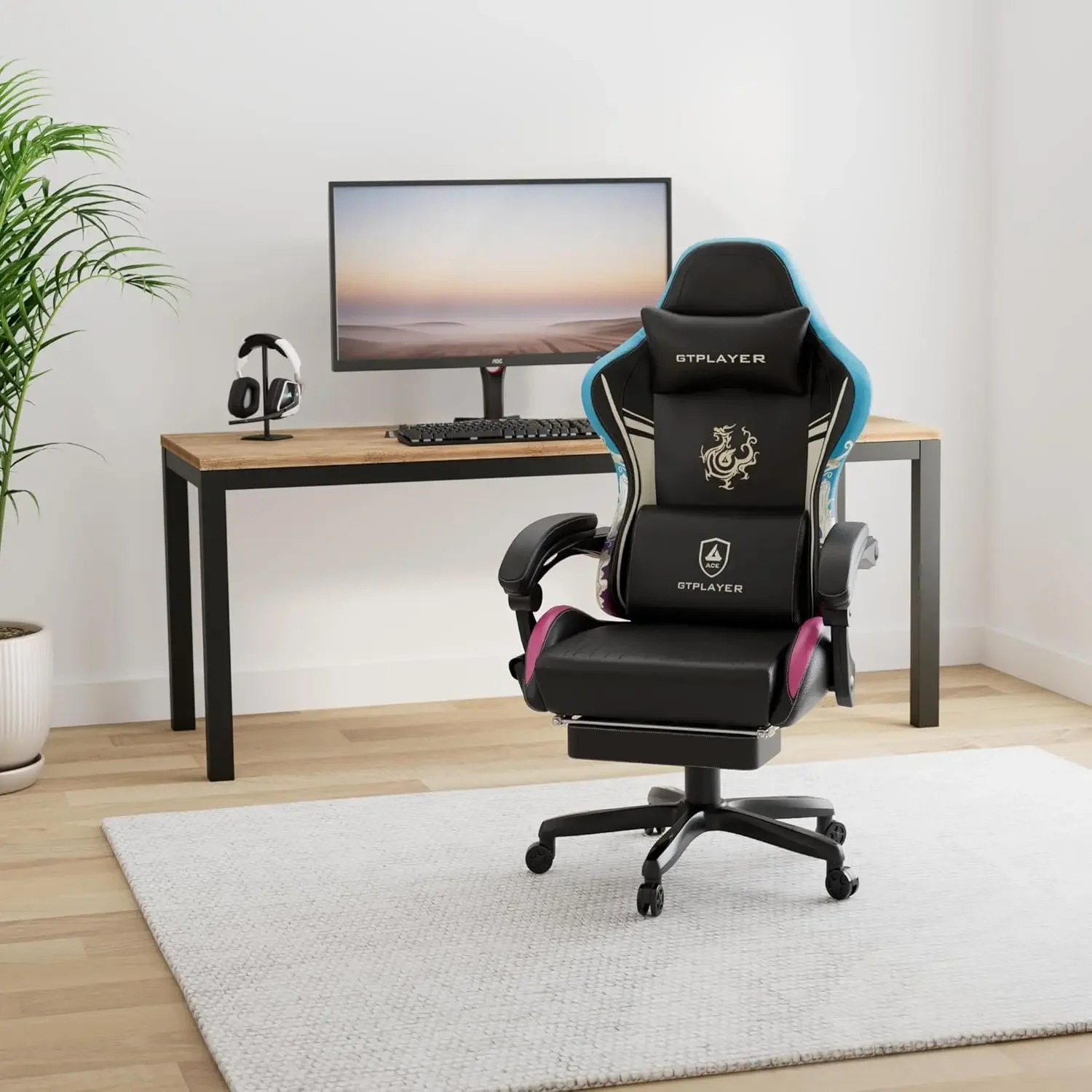 Gaming Chair with Bluetooth Speakers and Footrest, Dragon Series Video Game Chair ，Heavy Duty Ergonomic Chair，