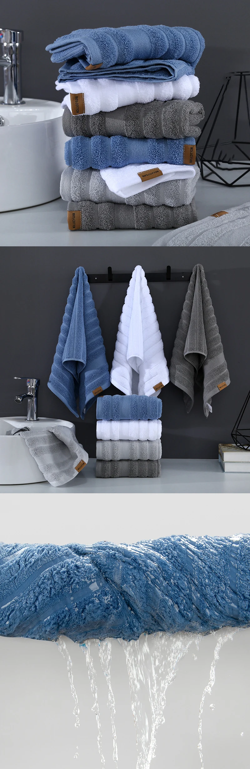 Saugfähige und weiche Gesichts-/Handtücher aus 100 % Baumwolle, sehr saugfähiges Badetuch-Set für Zuhause, Badezimmer, Hotel – Detail 1