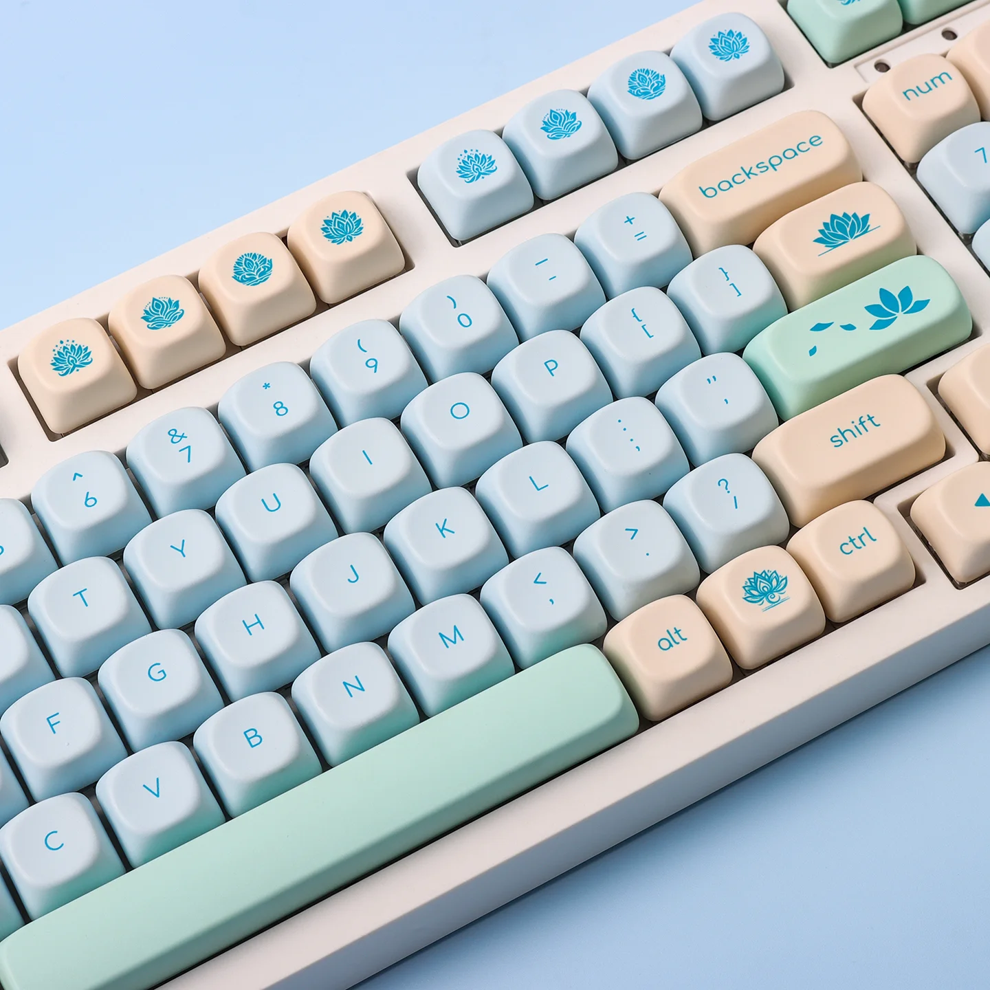 MAIMOOO Blue Lotus Keycap MOA Profile PBT Thermal Sublimation Custom Round Simple Cute Keycaps for Wooting Mechanical Keyboard