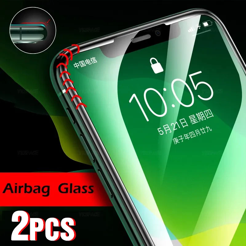 2Pcs 3D Airbag Bumper edge Full 9H Tempered Glass For iPhone 16 15 14 13 12 mini 11 Pro XR X XS MAX 7 8 Plus SE Screen Protector