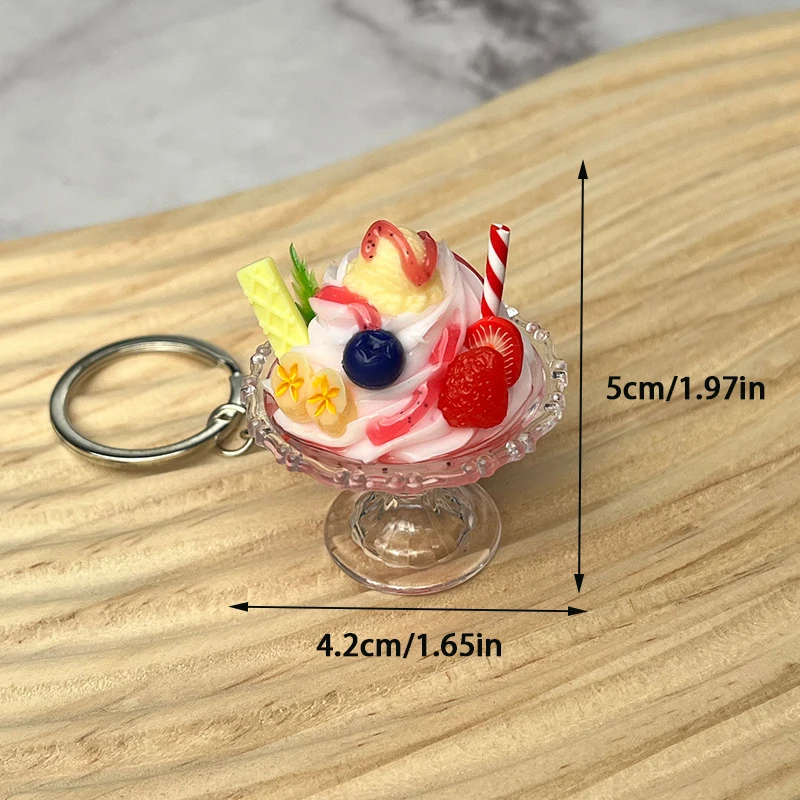 Simulation Ice Cream Keychain Creative Food Key Chains For Women Cute Imitation Dessert Cup Bag Pendants Key Ring Gift