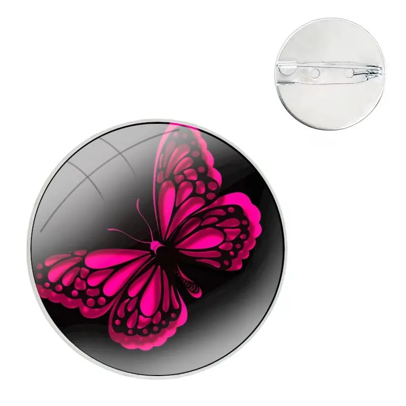 Butterfly Glass Dome Brooches Badge Pins For Clothes Hat Shirt Lapel Bag