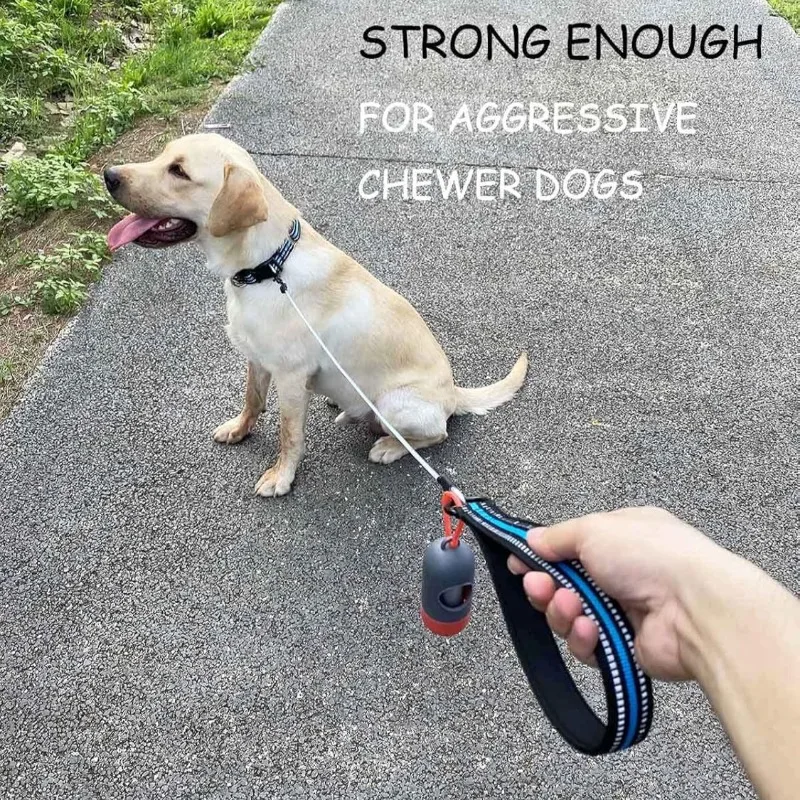 Chew Proof Dog Leash 4ft Steel Cable Dog Lead with Reflective Soft Padded Handle Sturdy Waterproof Dog Leashes Puppy Rope