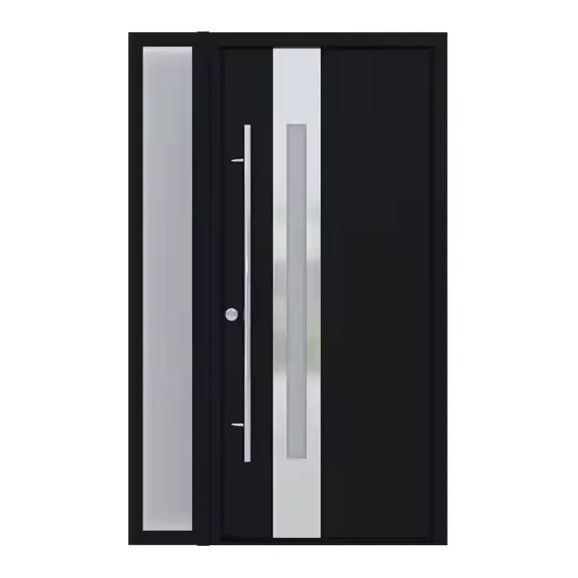 

Luxury Modern Design Metal Security Door With Soundproof Glass For Apartment Residential Entrance Decorative Features