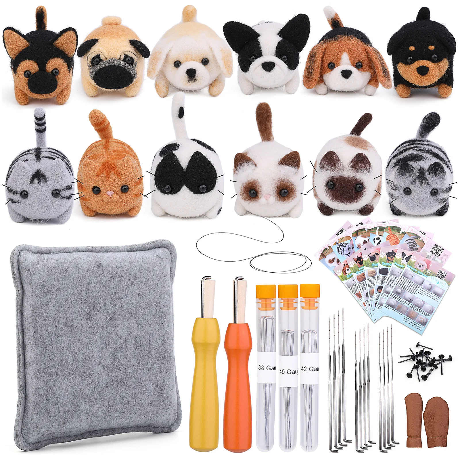 Cute Animal Wool Felt Material Package Cat and Dog Fish Needle Needled Felt Kit Non Finished DIY Handmade Wool Felt Process Kit