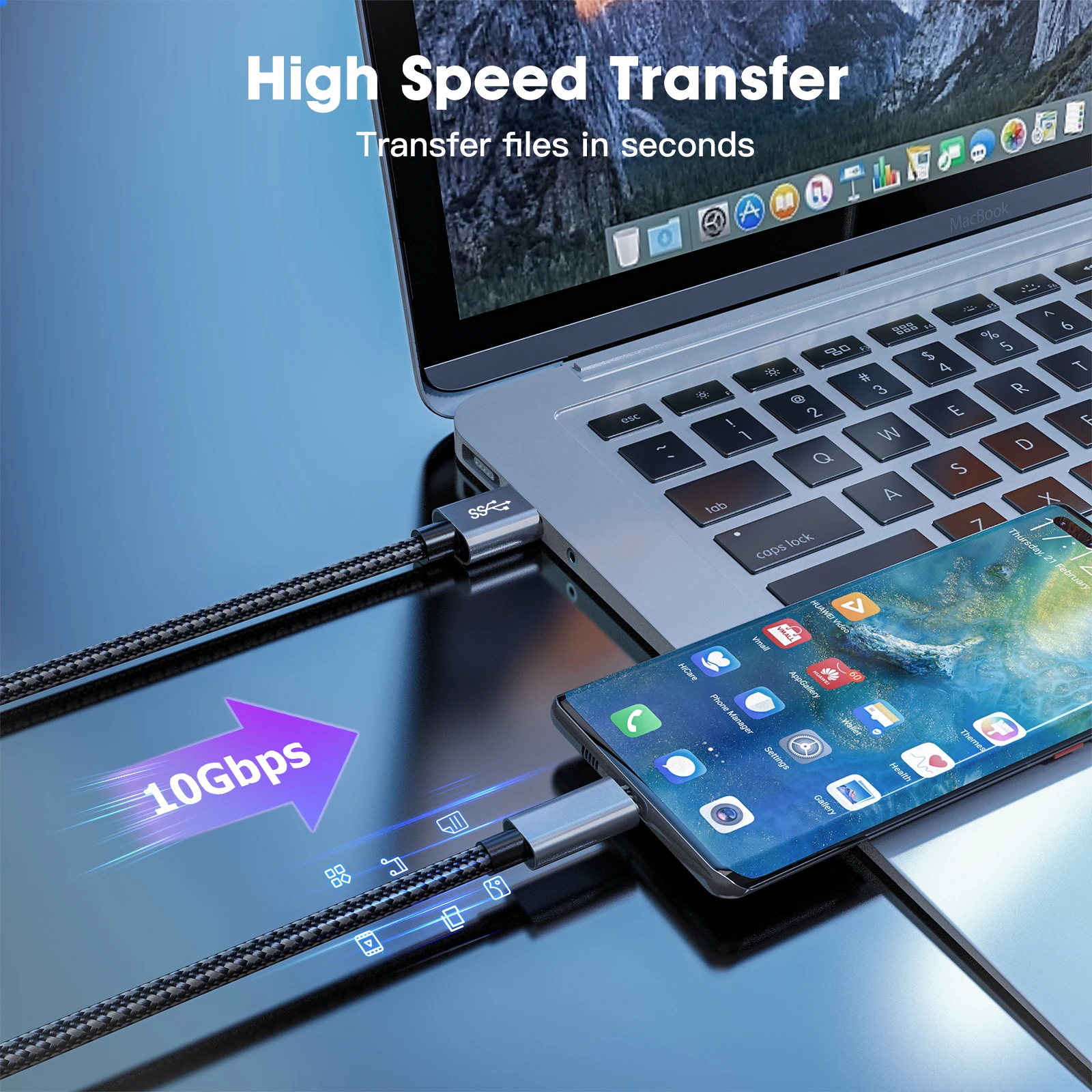 كابل بيانات USB3.2 إلى النوع C، نقل بسرعة 10 جيجابت في الثانية مناسب للقرص الصلب والهواتف المحمولة وبنك الطاقة والكمبيوتر 3A للشحن السريع