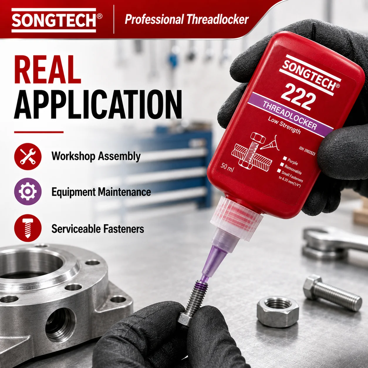 50ml SONGTECH 222 Threadlocker Low Strength Purple Thread Lock Adhesive Anti Loose Glue for Automotive Repair Bolts