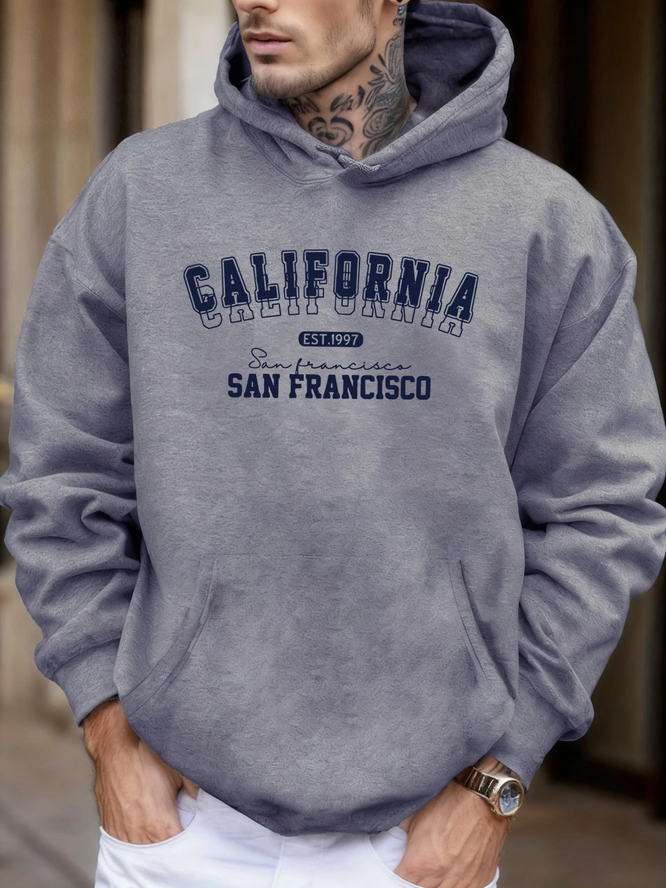 California San Francisco Est 1997 Print Weiche Lose Hoodies Fleece Herbst Sportbekleidung Herren Sport Jogging Sweatshirts Bequeme Oberteile – Detail 7