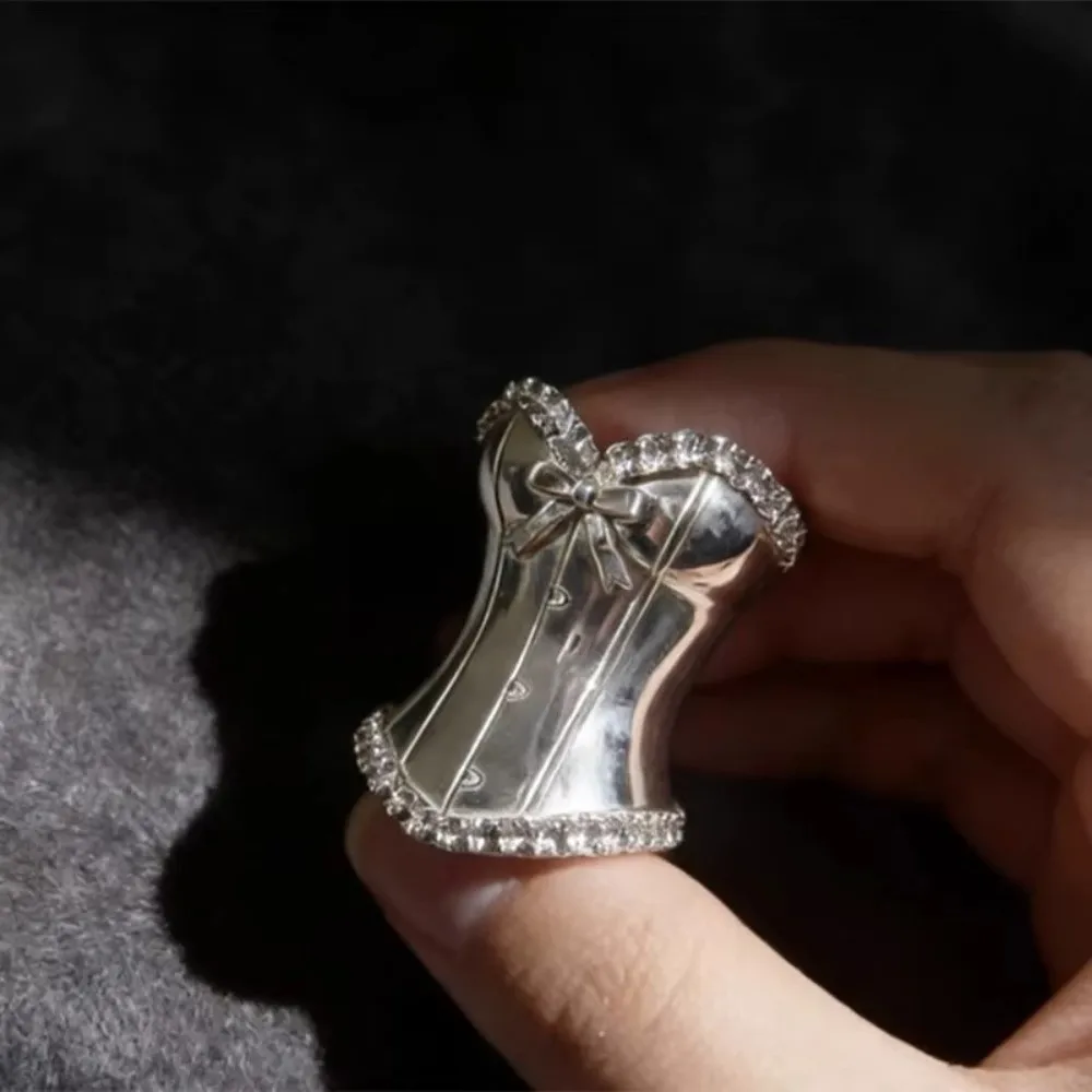 Vintage Geometric Corset Shape Ring Metal Adjustable Finger Ring Lady Princess Hem Ring for Party Club