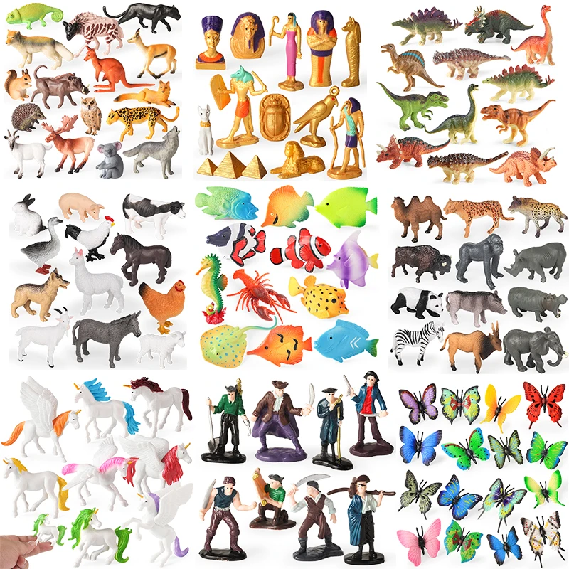 오에눅스 숲 야생 동물 모델 농장 열대어 원시인 도마뱀 나비 액션 피규어 PVC 세트 교육용 어린이 장난감 선물