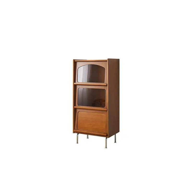 Retro solid wood bookcase, living room locker storage, locker with flap glass display cabinet, medieval magazine cabinet