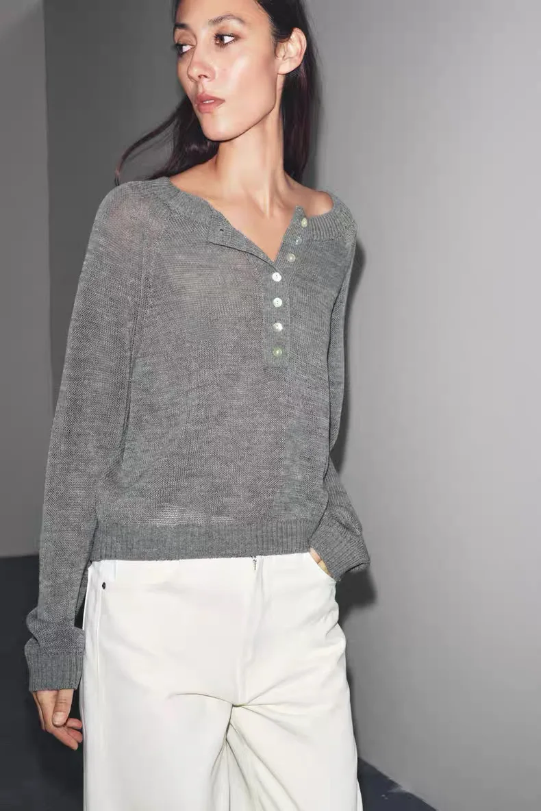 Retro Baker Sle Long Sve Knitted irt New Arrival Fall Season Women's Faion One oulder Design Comfortable Loose Fit