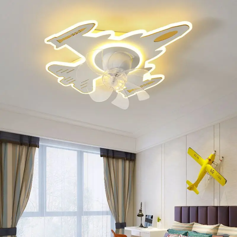 

Modern Airplane Ceiling Fan With Light Children Room Boys Bedroom Decor Blue Cartoon Aircraft Chandelier Kids Room Ceiling Lamp