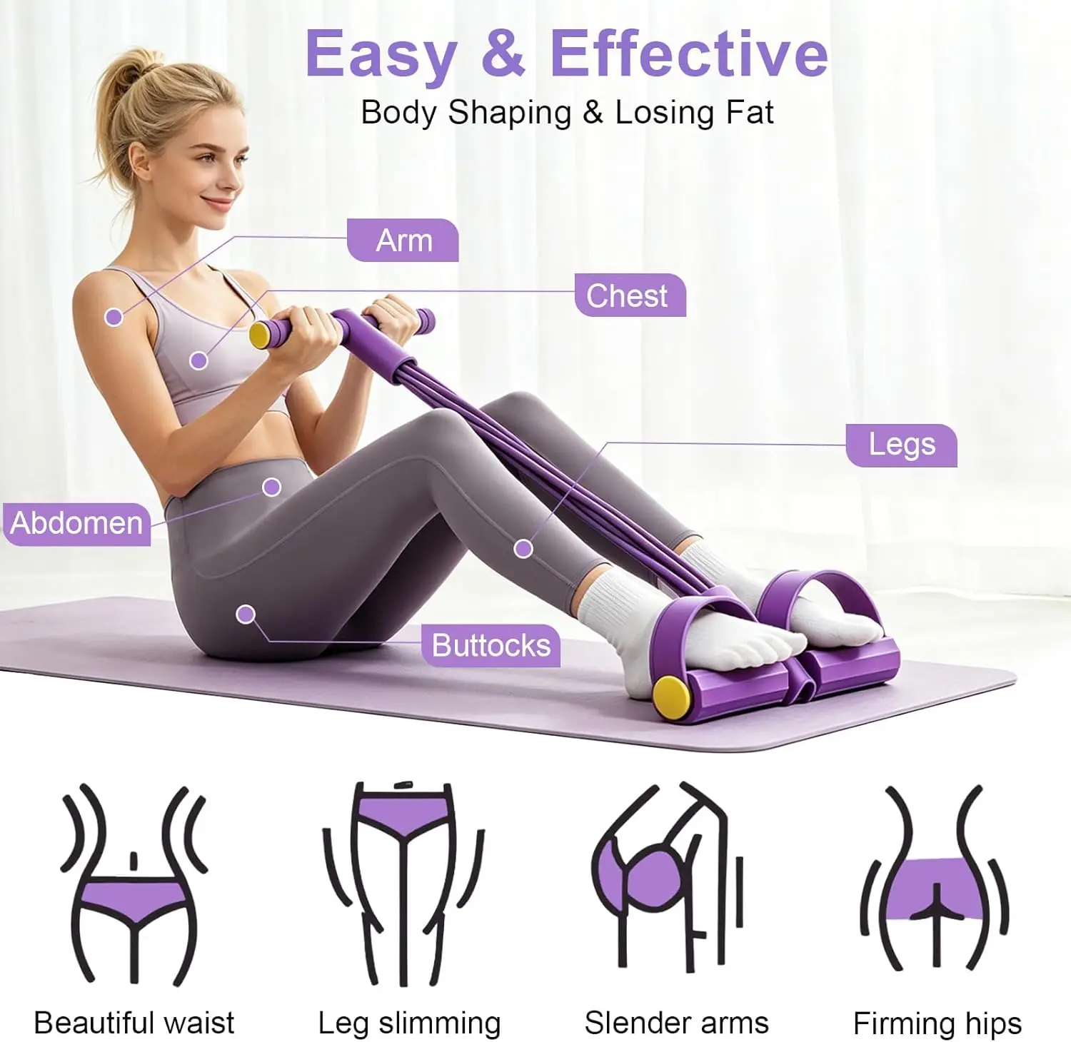 Multi-Functional Four-Tube Pedal Tensioner Yoga Elastic Band Home Fitness Equipment Abdominal Strengthening Tension Rope