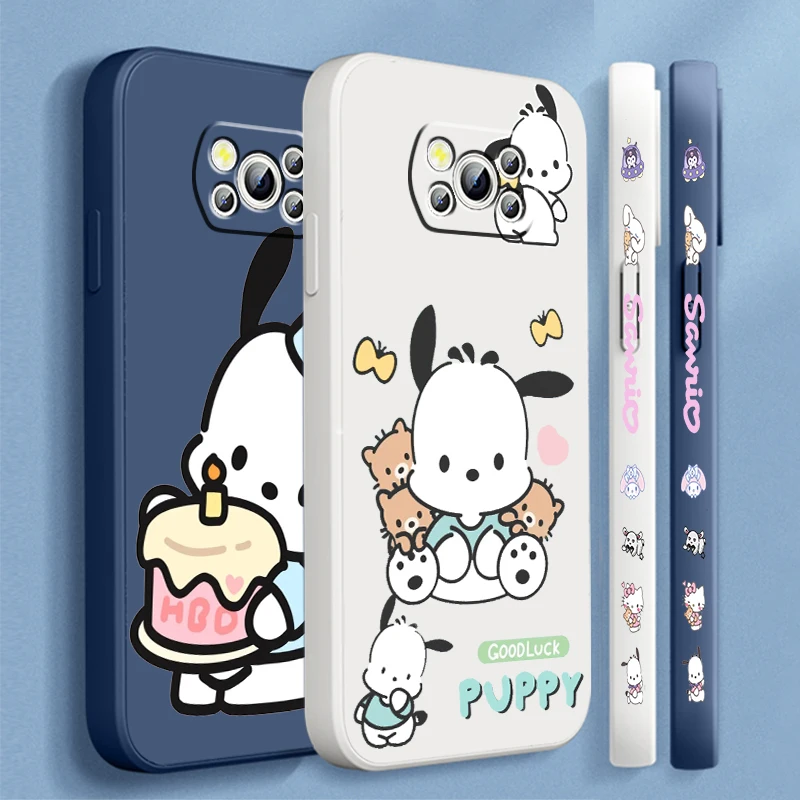 Sanrio Pacha Dog Cartoon Liquid Left Rope For Xiaomi Mi Poco X6 X5 X4 X3 M6 M5 M5S M4 M3 F5 F4 F3 C65 C55 C40 Pro 5G 4G Soft