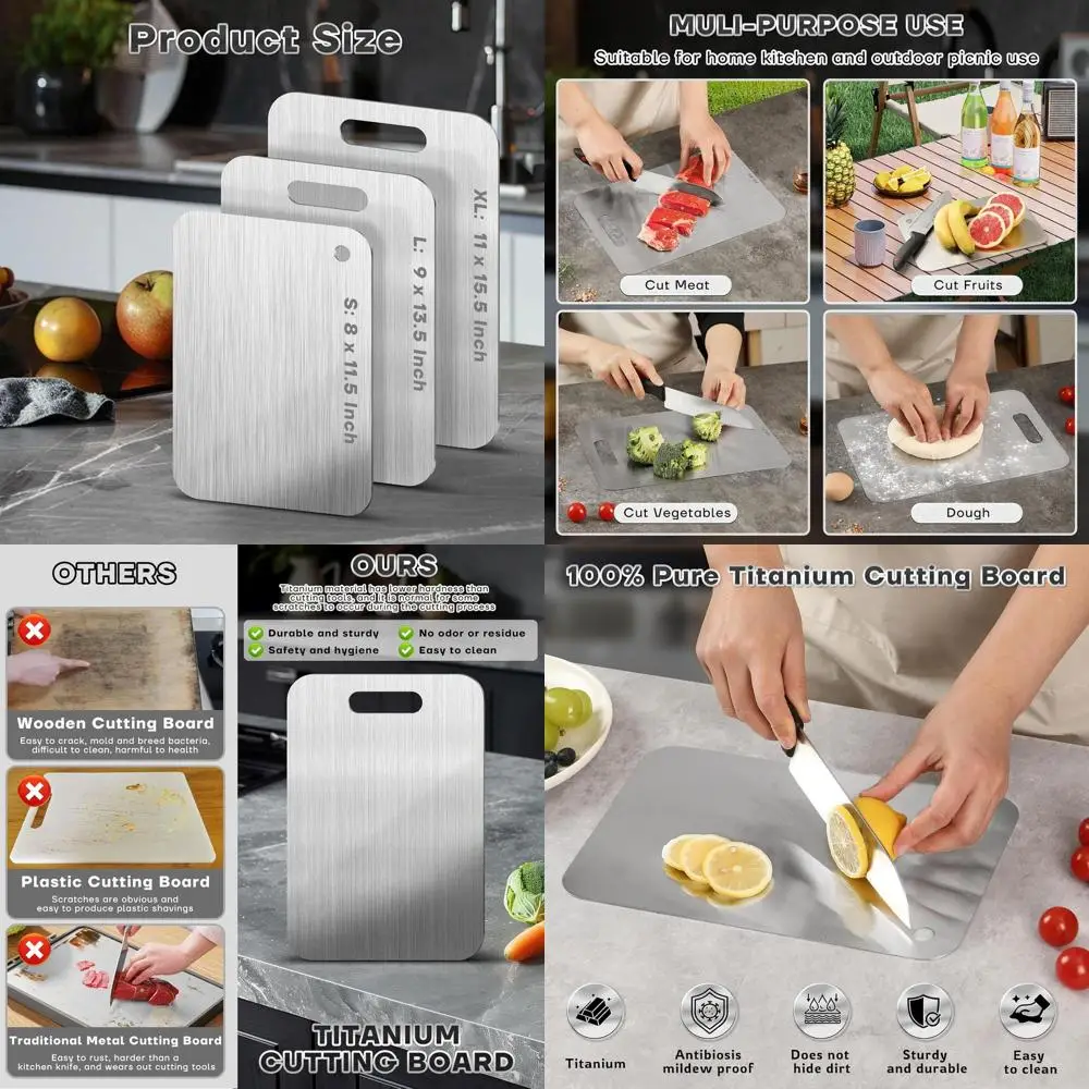 

Набор двусторонних разделочных досок из чистого титана — нетоксичный, можно мыть в посудомоечной машине, размер XL (11x15,5 дюйма)