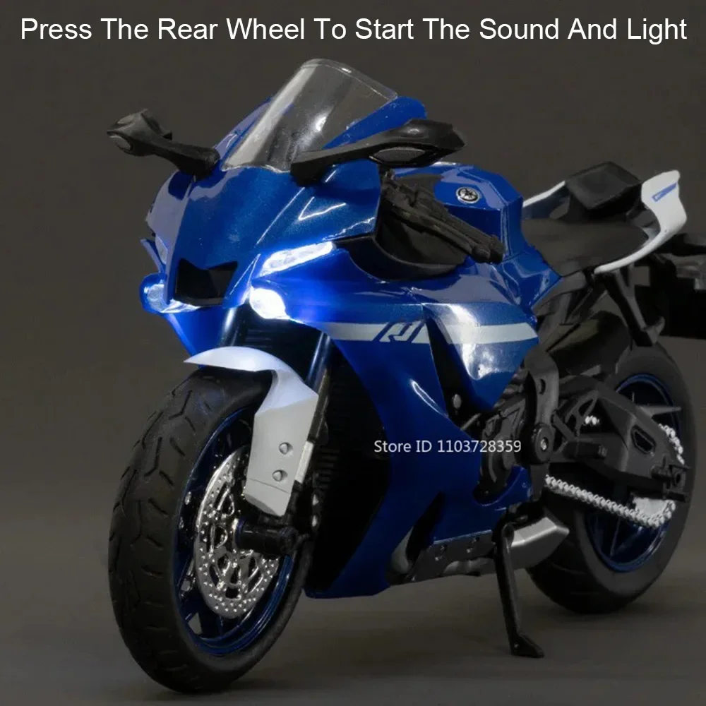 Modèles de jouets de moto R1M R1, échelle 1:12, en métal moulé sous pression, son léger, Absorption des chocs, pneus en caoutchouc, jouets à moteur, cadeaux d'anniversaire pour garçons