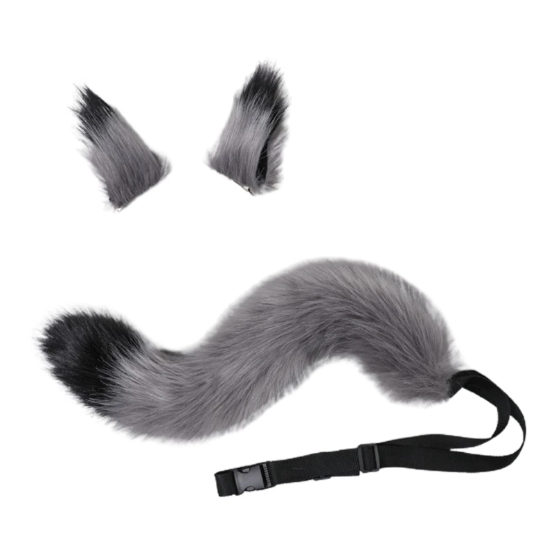 3 Pieces Animal Roleplay Furry Set Puppy Ears Headwear Long Fur Wolf Tail New Dropship