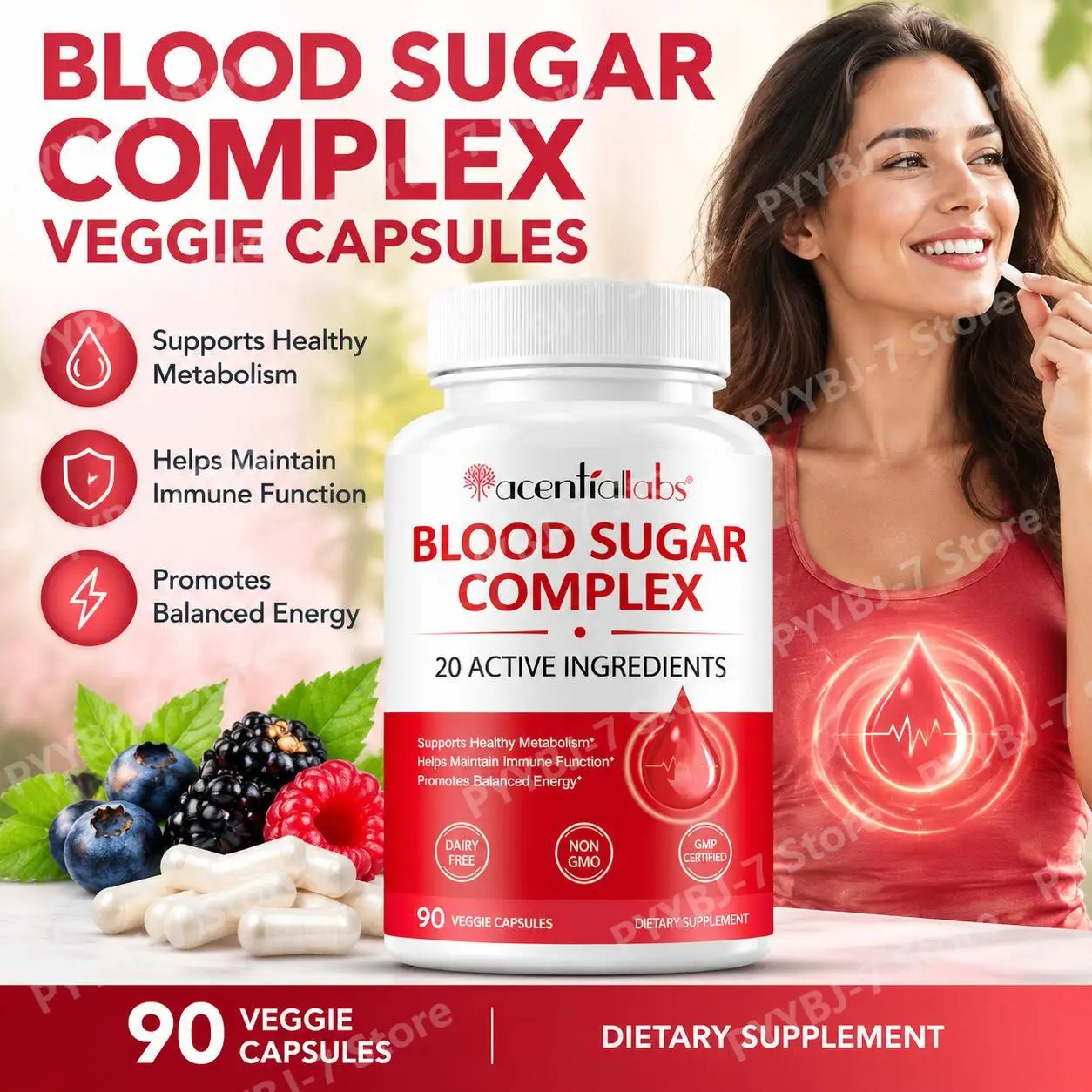 Blood Sugar Support Capsules 20-in-1 Herbal Supplement with Chromium Alpha Lipoic Acid, Cinnamon Healthy Metabolism Immune 90 Ct