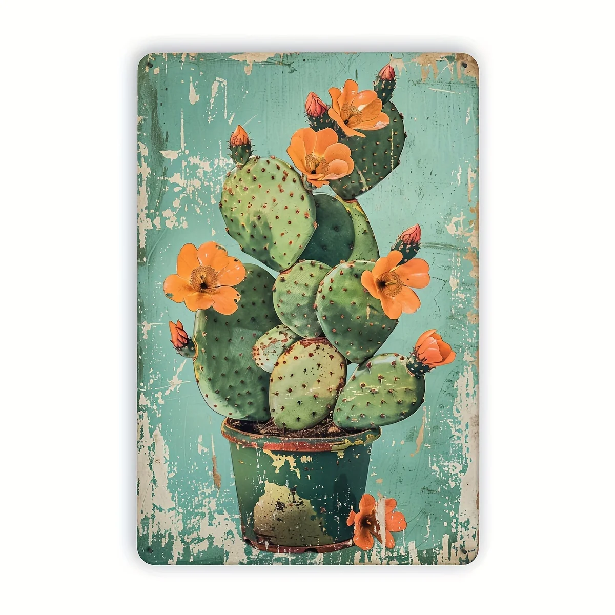 Botanische Wanddekoration, Vintage-Kaktus-Metallschild, Wüsten-Topfpflanzen-Dekoration für Wohnzimmer und Küche