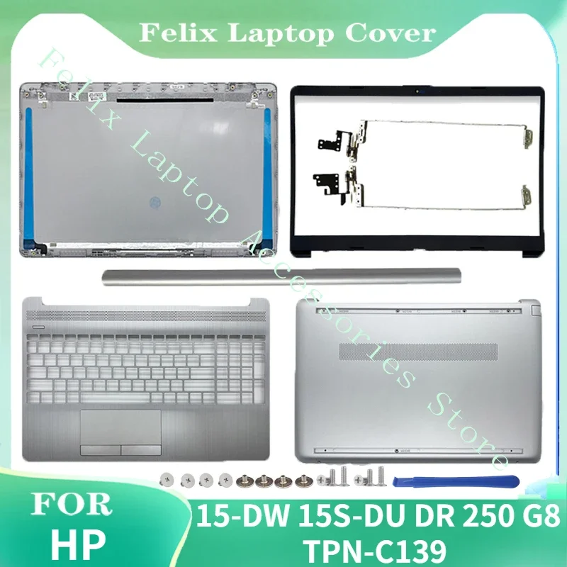 

NEW Laptop Case For HP 15-DW 15S-DU DY DR 250 255 G8 TPN-C139 LCD Back Cover Front Bezel Palmrest Bottom Case Hinges Silver