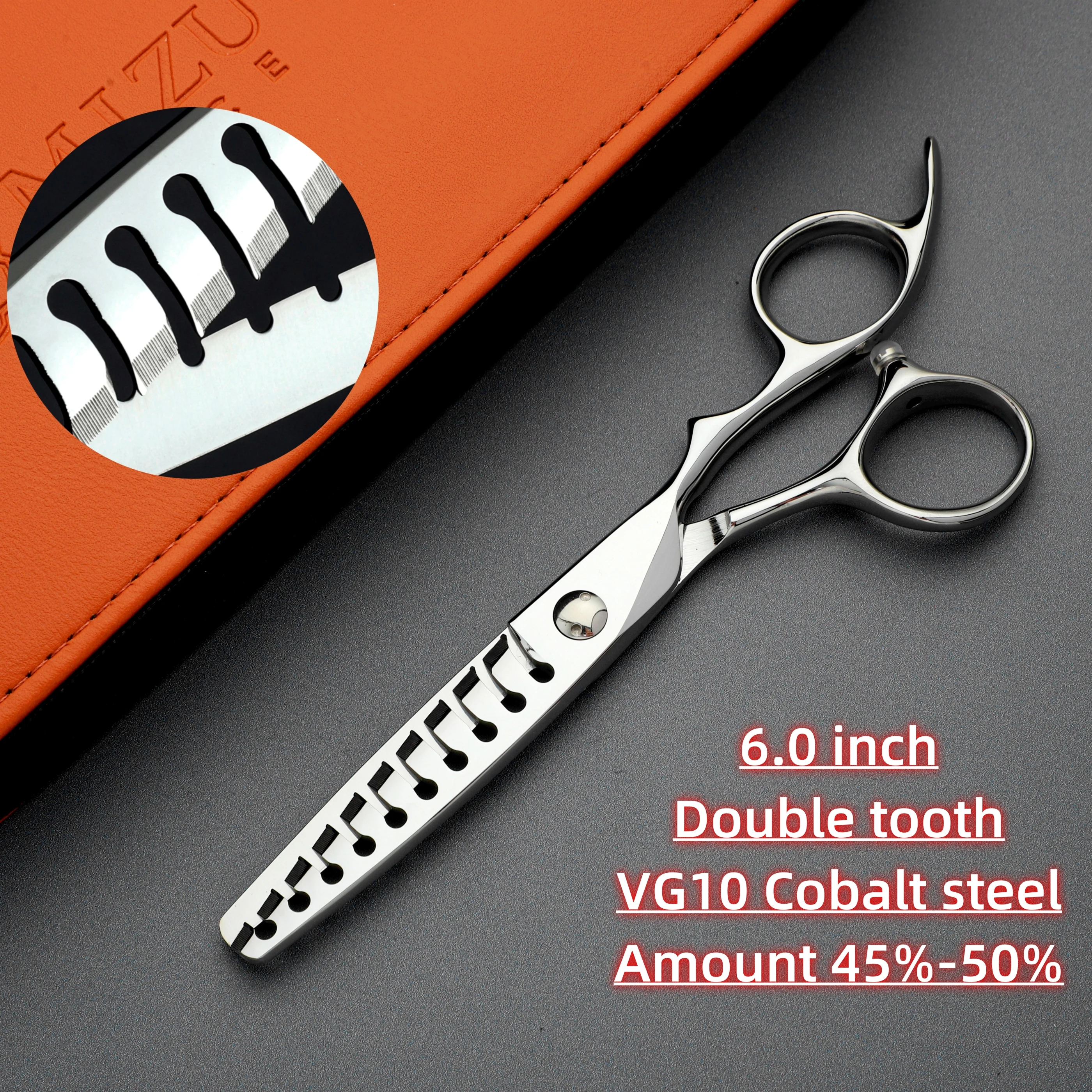 

Professional hairdressing scissors，6.0 inch Double tooth hair thinning shears，VG10 Cobalt steel，Top-level Barbershop accessories