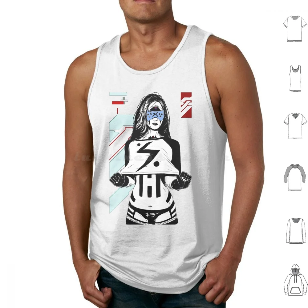Cyborg Girl Futuristic Style Tank Tops Vest Sleeveless Cyborg Girl Vaporwave Japanese Hipster Future Fashion Urban Style Cyber